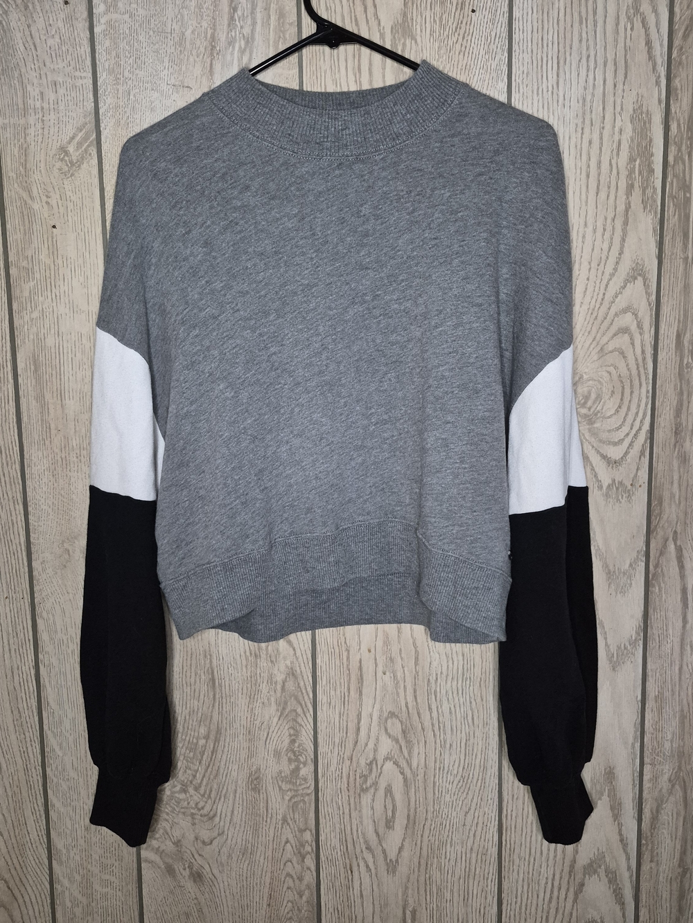 Hollister Gray Crewneck Sweatshirt with White and Black Sleeves